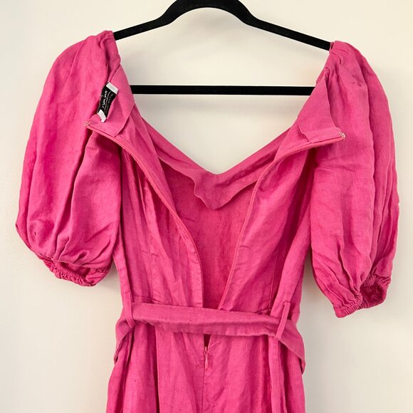 & Other Stories Linen Puff Sleeve Midi Dress in Magenta Pink Size 2 - Picture 9 of 11